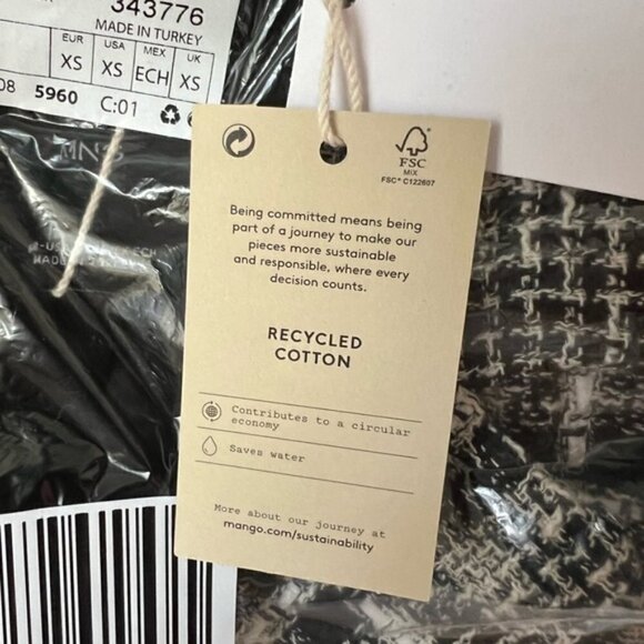 🩷 Mango, Women Tweed Check Blazer - White/Black/Gray. Size: XS. NWT - Picture 7 of 14